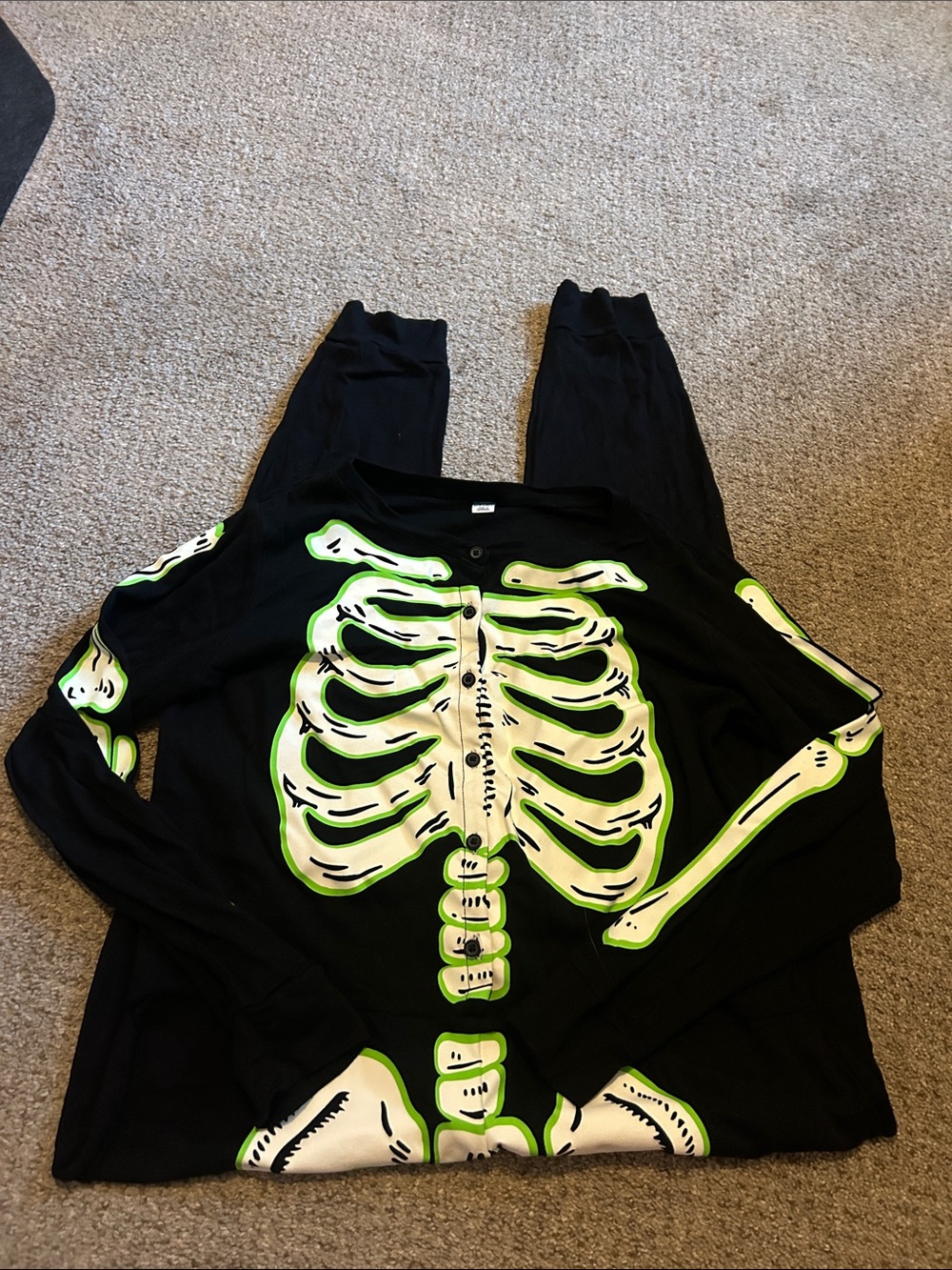 Old Navy Black Glow Green Skeleton Pajama Top